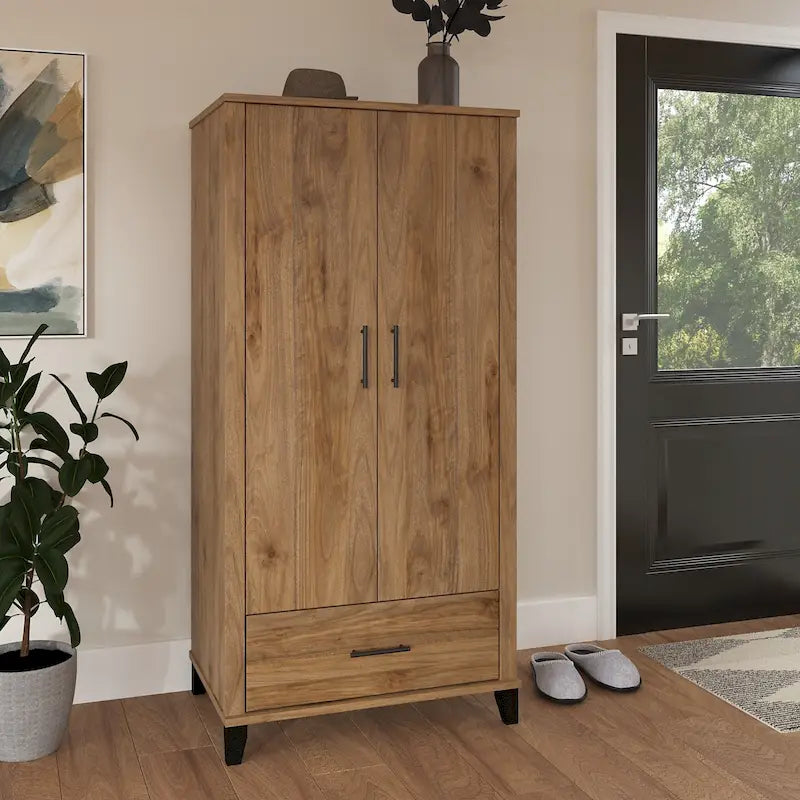 Tall Entryway Cabinet with Doors and Drawer