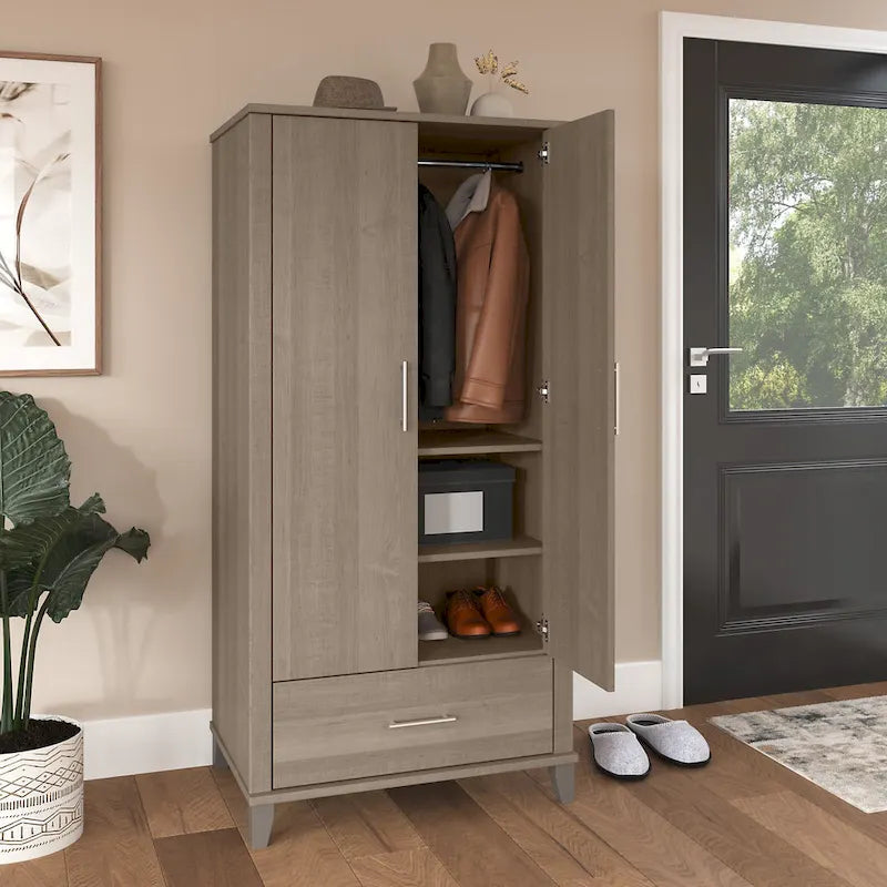 Tall Entryway Cabinet with Doors and Drawer