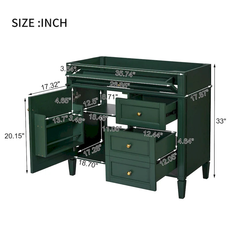 36 Bathroom Vanity without Top Sink, Modern Bathroom Storage Cabinet with 2 Drawers and a Tip-out Drawer, Solid Wood Frame