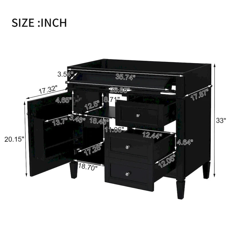 36 Bathroom Vanity without Top Sink, Modern Bathroom Storage Cabinet with 2 Drawers and a Tip-out Drawer, Solid Wood Frame