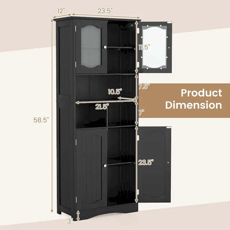 58.5" Tall Bathroom Storage Cabinet Freestanding Linen Cabinet