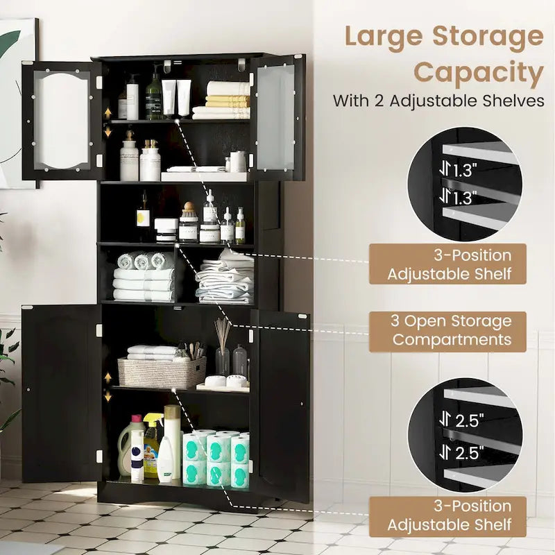 58.5" Tall Bathroom Storage Cabinet Freestanding Linen Cabinet