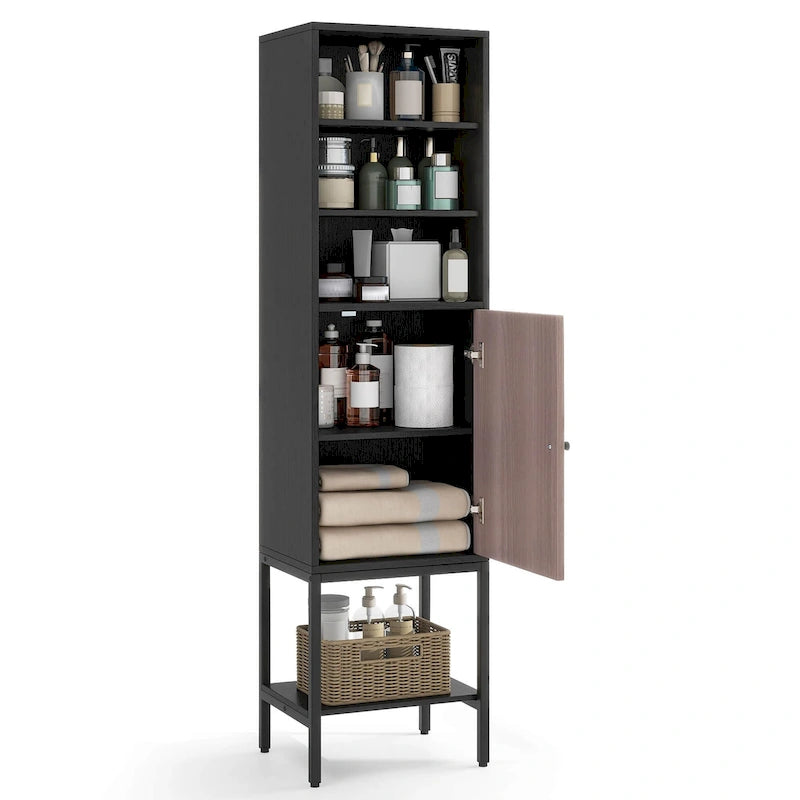 57" Bathroom Tall Cabinet with 1 Door and 4 Shelves