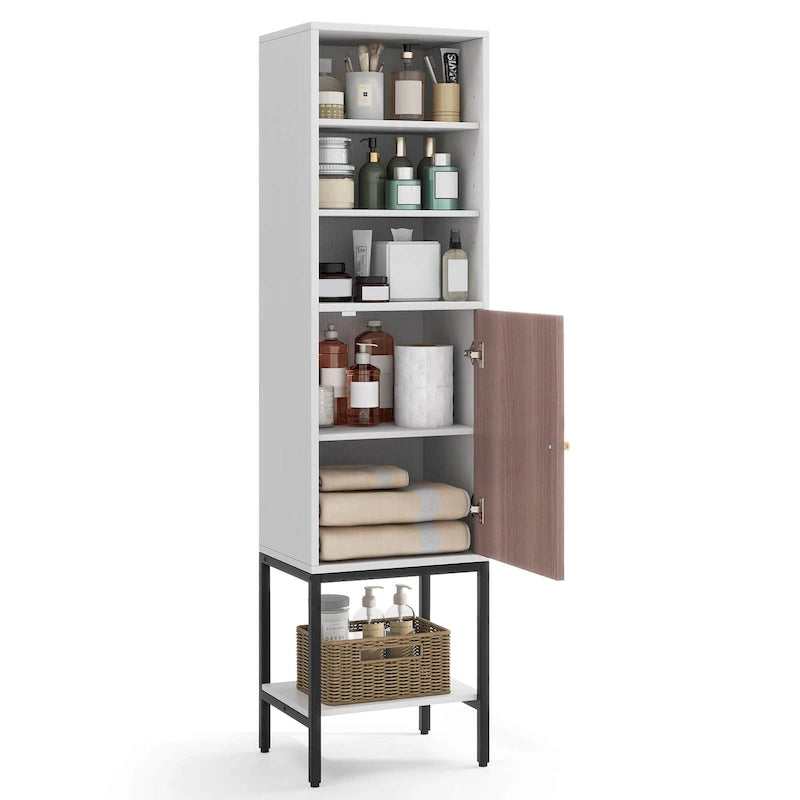 57" Bathroom Tall Cabinet with 1 Door and 4 Shelves