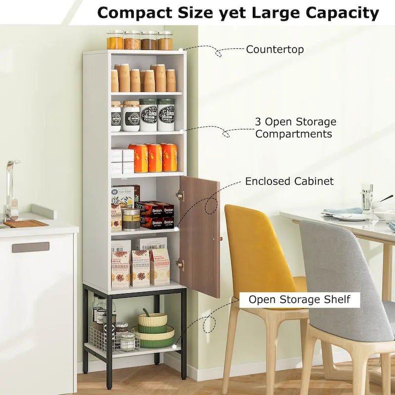 57" Bathroom Tall Cabinet with 1 Door and 4 Shelves