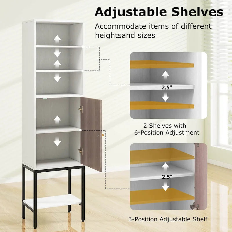 57" Bathroom Tall Cabinet with 1 Door and 4 Shelves