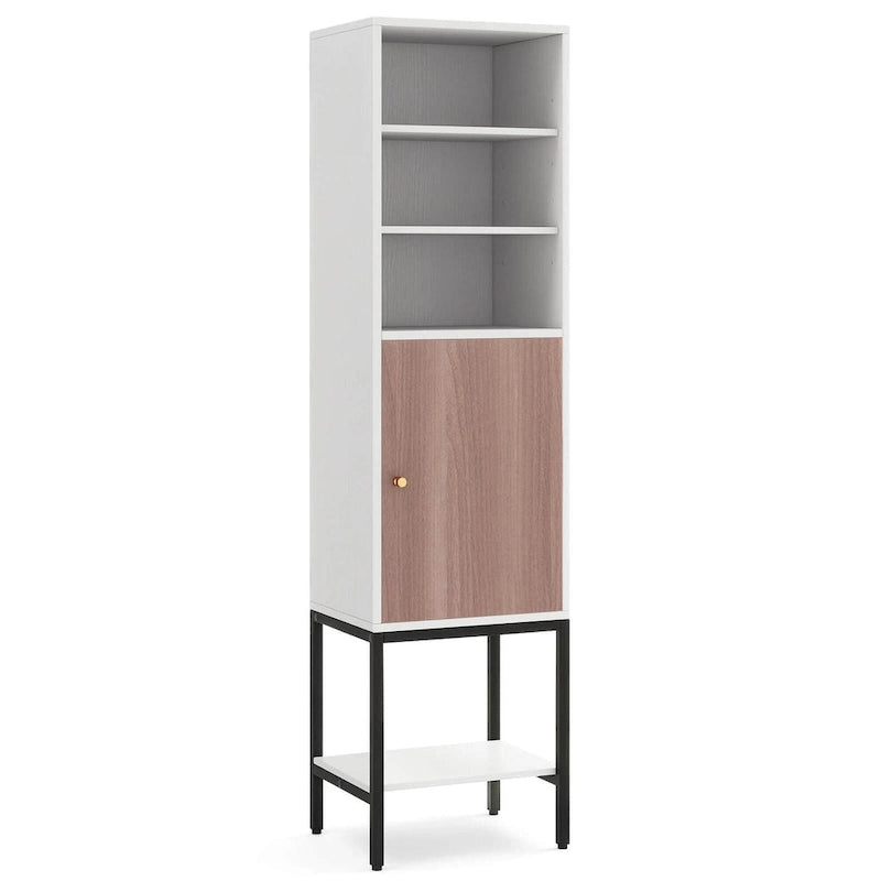 57" Bathroom Tall Cabinet with 1 Door and 4 Shelves