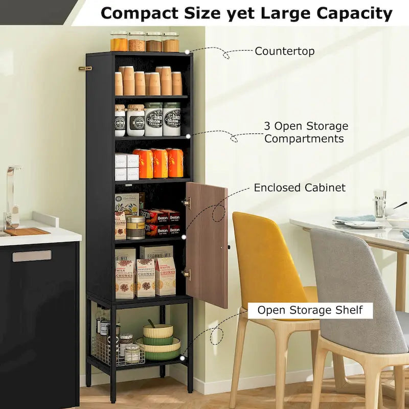 57" Bathroom Tall Cabinet with 1 Door and 4 Shelves
