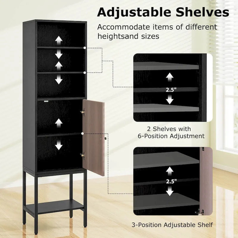 57" Bathroom Tall Cabinet with 1 Door and 4 Shelves