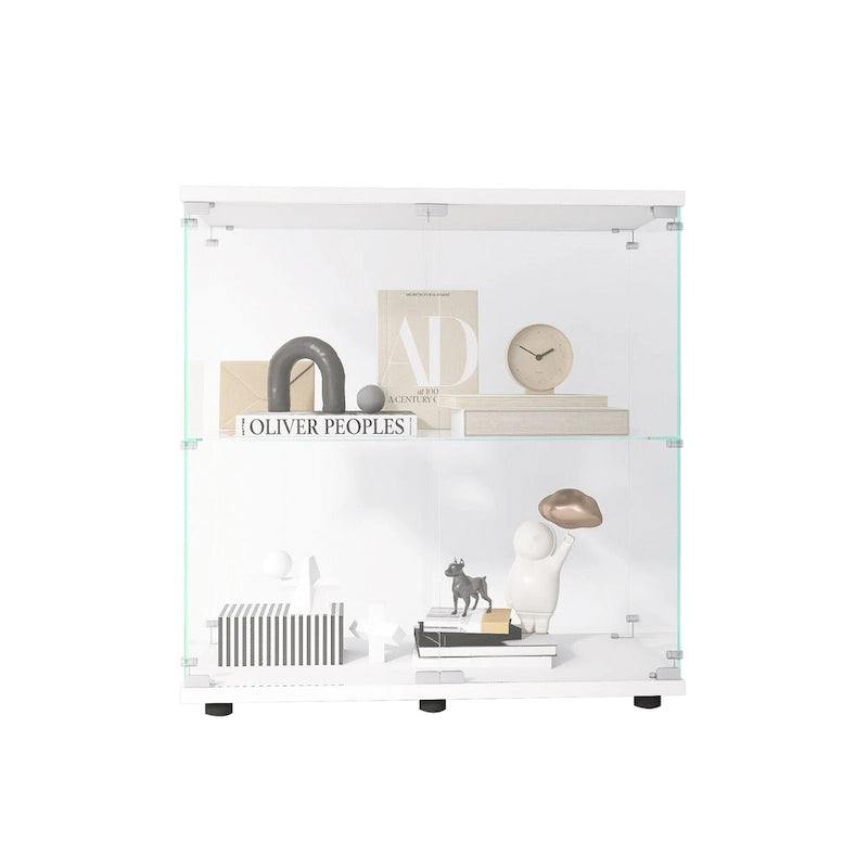 Glass Display Cabinet with 2 Shelves and Doors, Floor Standing Curio Bookshelf