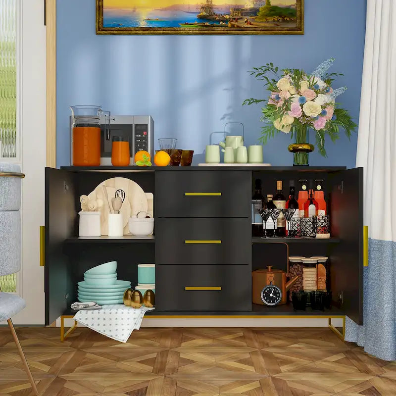 47" Buffet Credenza with Double Doors and 3 Drawers