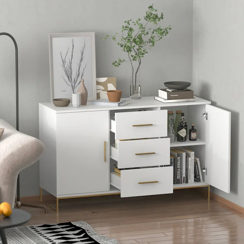47" Buffet Credenza with Double Doors and 3 Drawers