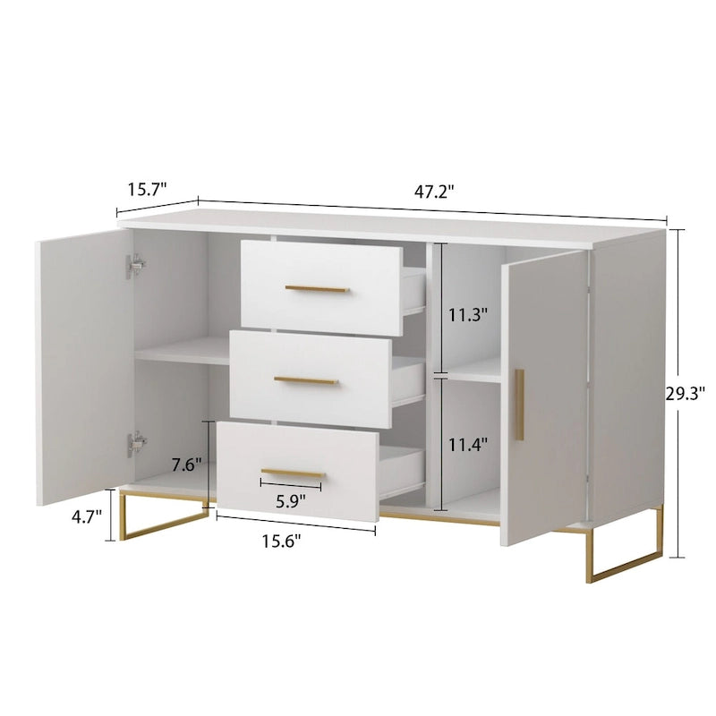47" Buffet Credenza with Double Doors and 3 Drawers