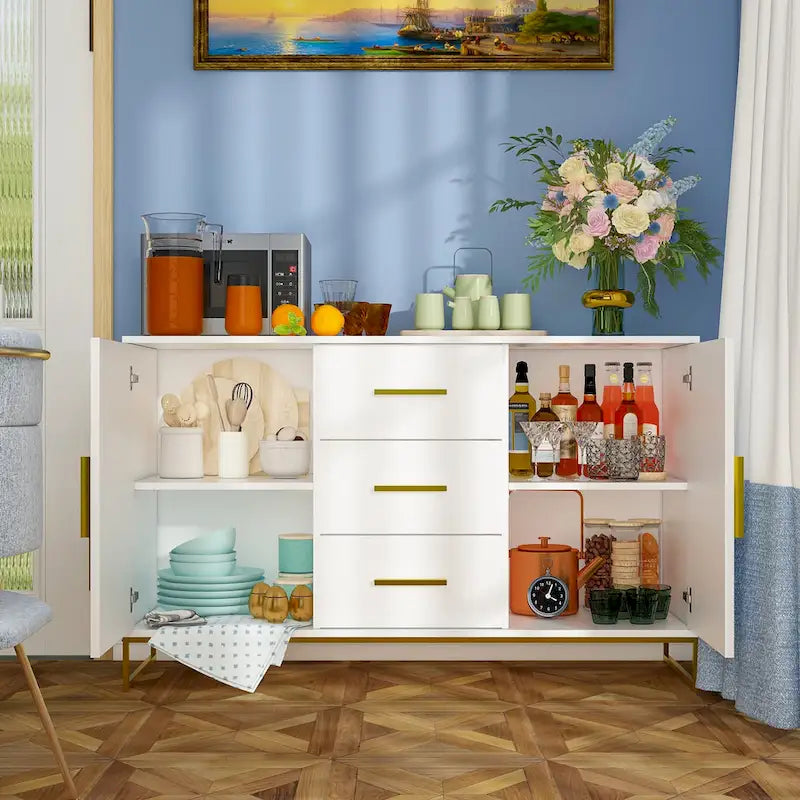 47" Buffet Credenza with Double Doors and 3 Drawers