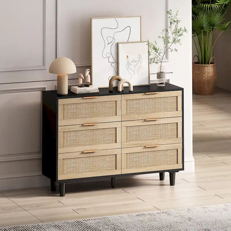 6-Drawer Rattan Storage Cabinet for Bedroom & Living Room