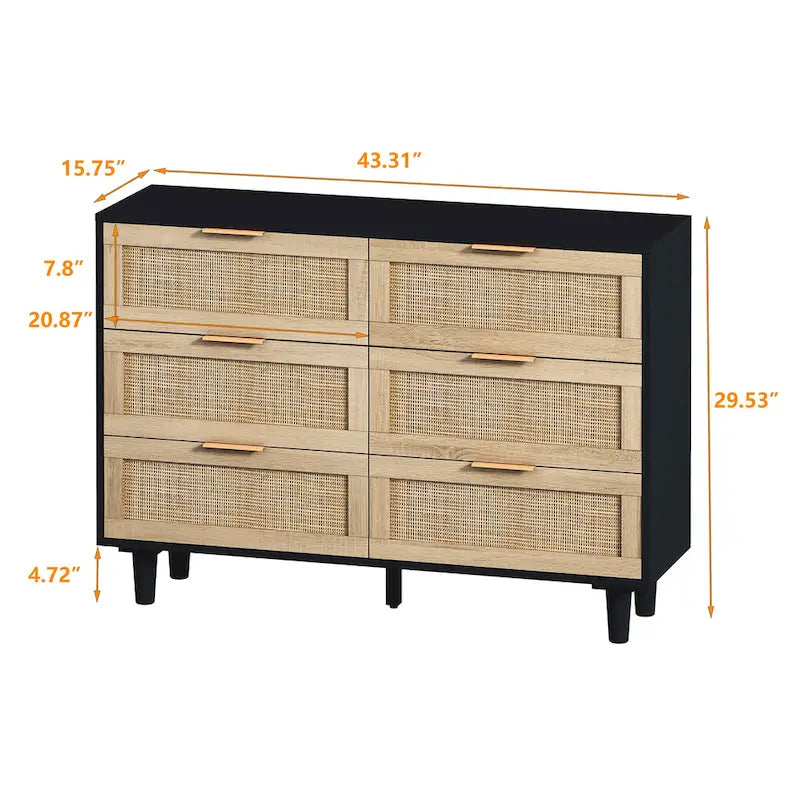 6-Drawer Rattan Storage Cabinet for Bedroom & Living Room