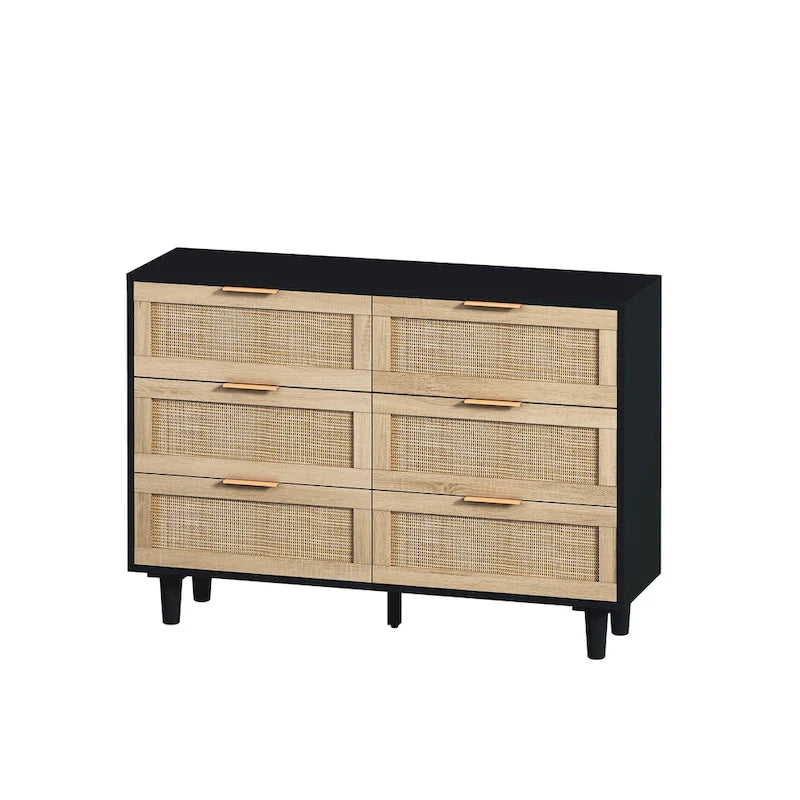 6-Drawer Rattan Storage Cabinet for Bedroom & Living Room