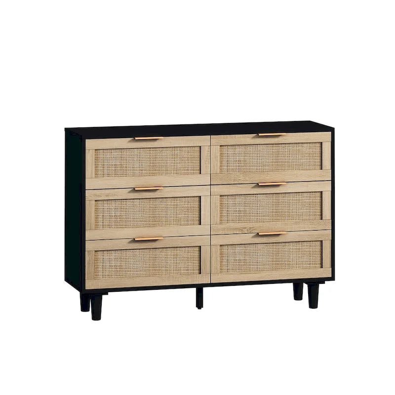 6-Drawer Rattan Storage Cabinet for Bedroom & Living Room