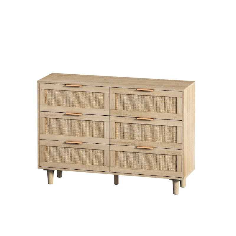 6-Drawer Rattan Storage Cabinet for Bedroom & Living Room