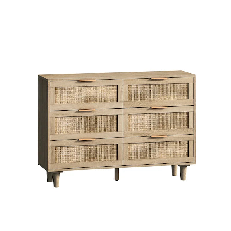 6-Drawer Rattan Storage Cabinet for Bedroom & Living Room