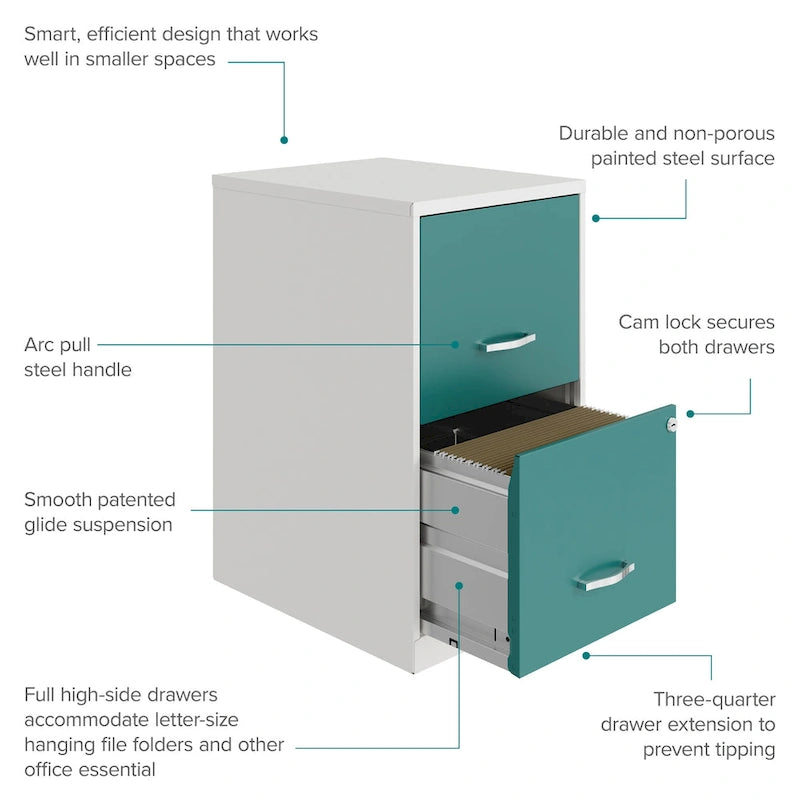 18in. 2 Drawer Metal File Cabinet, Alpine White