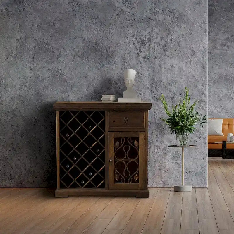 Handmade Reclaimed Barn Wood & Forged Iron Wine Floor Cabinet - 40" Height