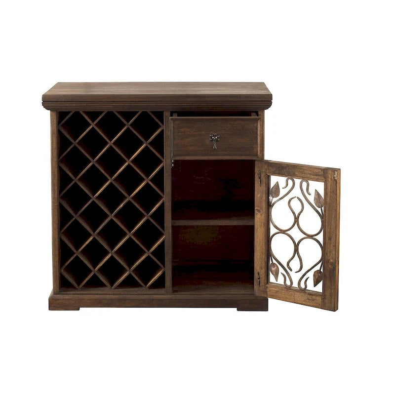 Handmade Reclaimed Barn Wood & Forged Iron Wine Floor Cabinet - 40" Height