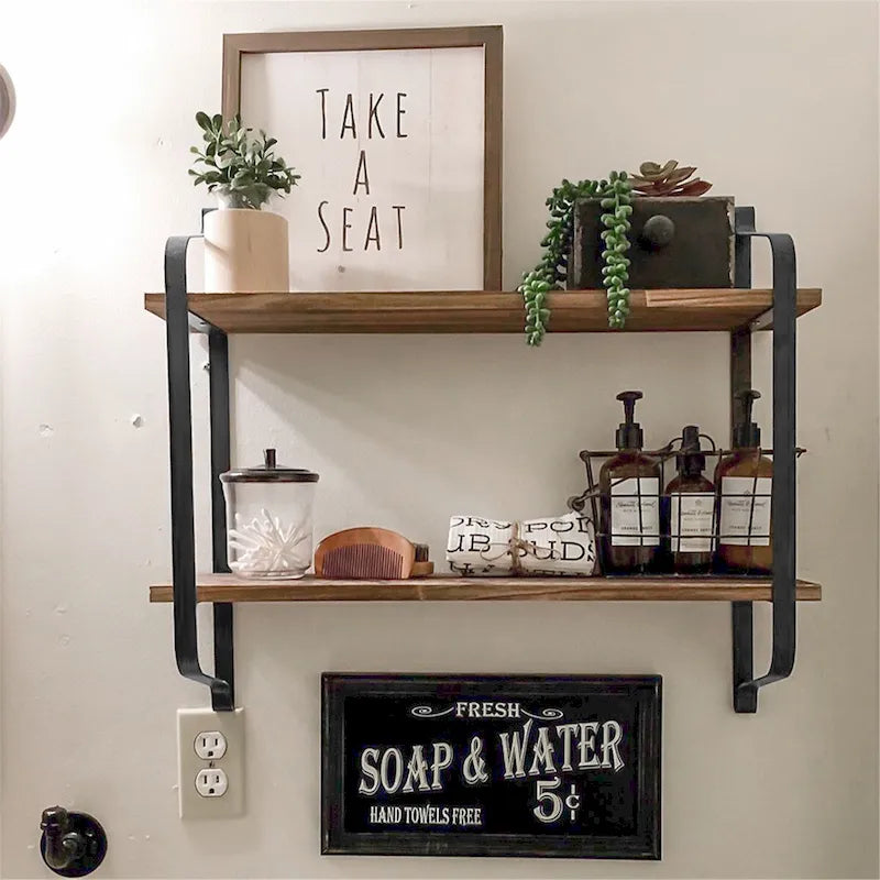 Dual Layer Rustic Floating Wall Shelf