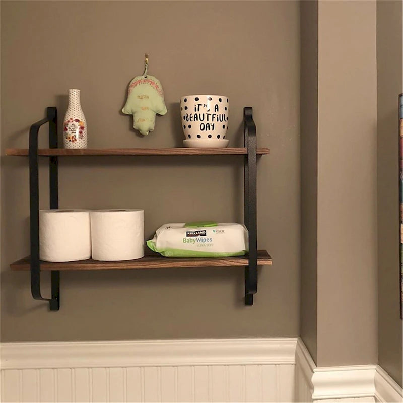 Dual Layer Rustic Floating Wall Shelf