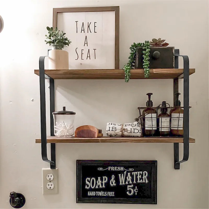 Dual Layer Rustic Floating Wall Shelf
