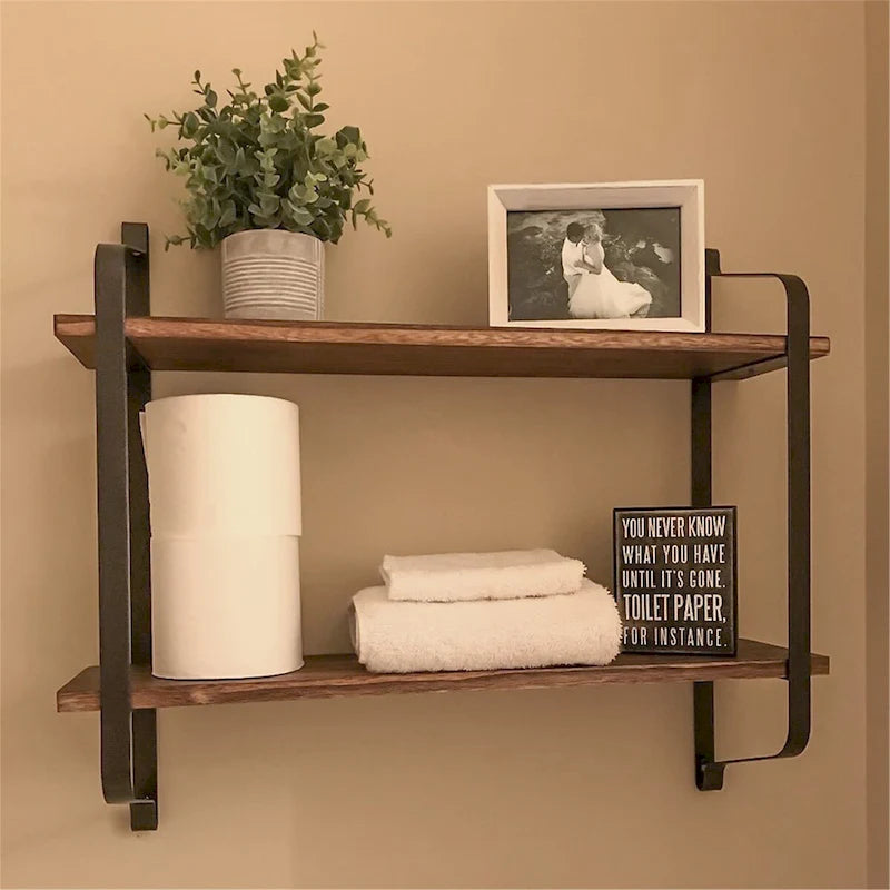Dual Layer Rustic Floating Wall Shelf