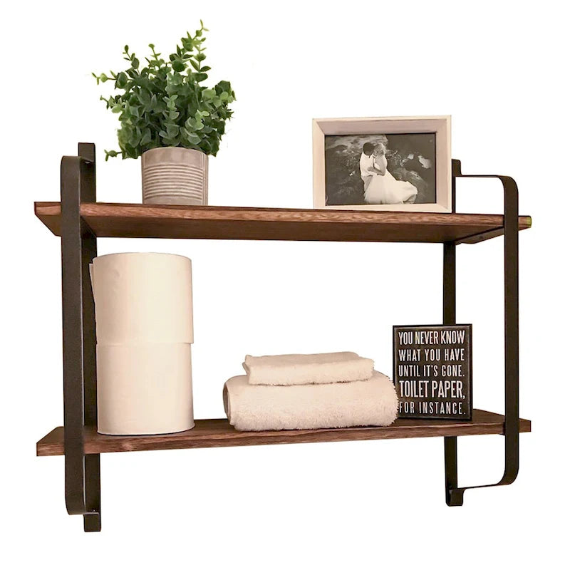 Dual Layer Rustic Floating Wall Shelf