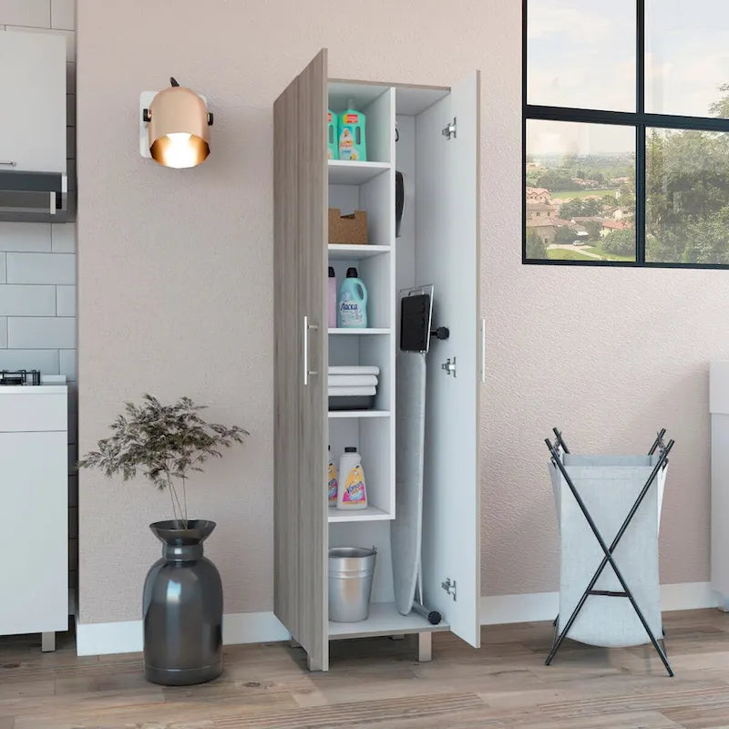 Double Door Cleaning Cabinet with Four Legs and Five Shelves