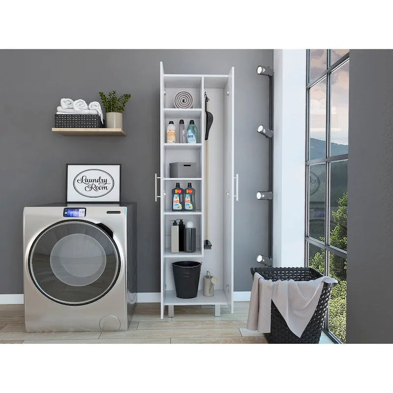Double Door Cleaning Cabinet with Four Legs and Five Shelves