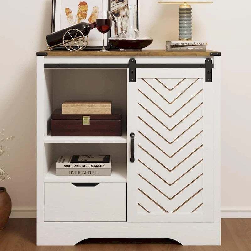 Farmhouse Coffee Bar Cabinet with Sliding Barn Doors