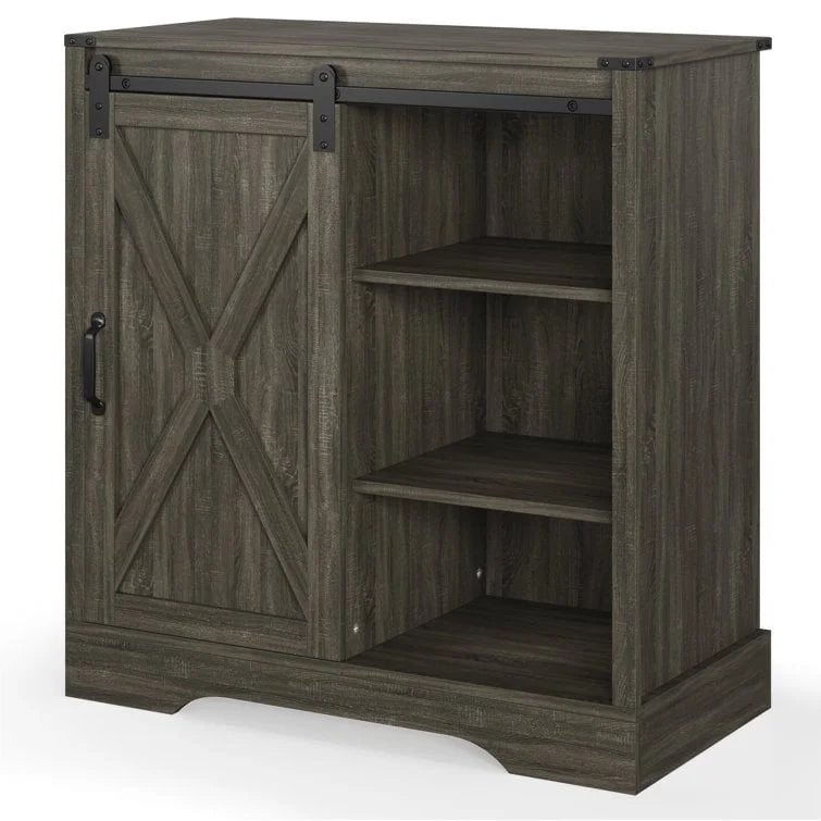Farmhouse Coffee Bar Cabinet with Sliding Barn Doors