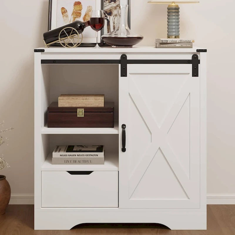 Farmhouse Coffee Bar Cabinet with Sliding Barn Doors