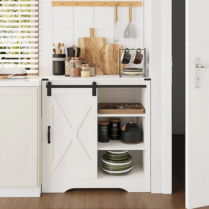 Farmhouse Coffee Bar Cabinet with Sliding Barn Doors