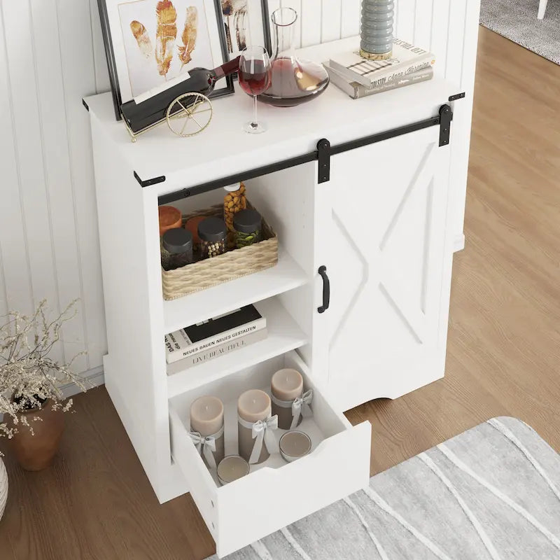 Farmhouse Coffee Bar Cabinet with Sliding Barn Doors