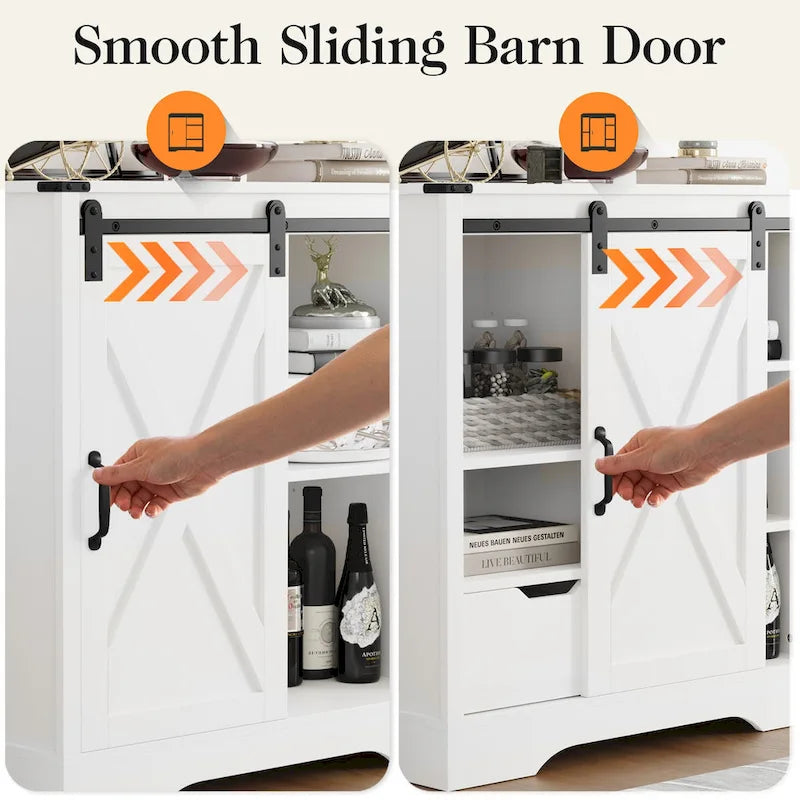 Farmhouse Coffee Bar Cabinet with Sliding Barn Doors