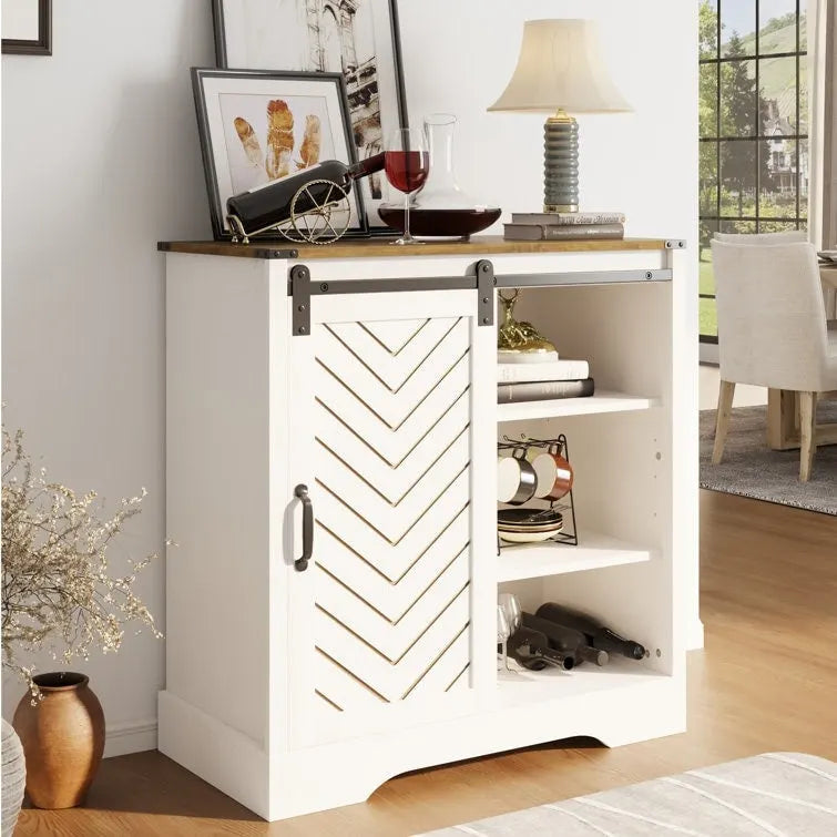 Farmhouse Coffee Bar Cabinet with Sliding Barn Doors