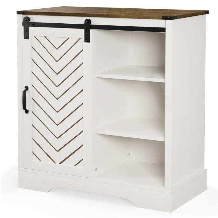 Farmhouse Coffee Bar Cabinet with Sliding Barn Doors