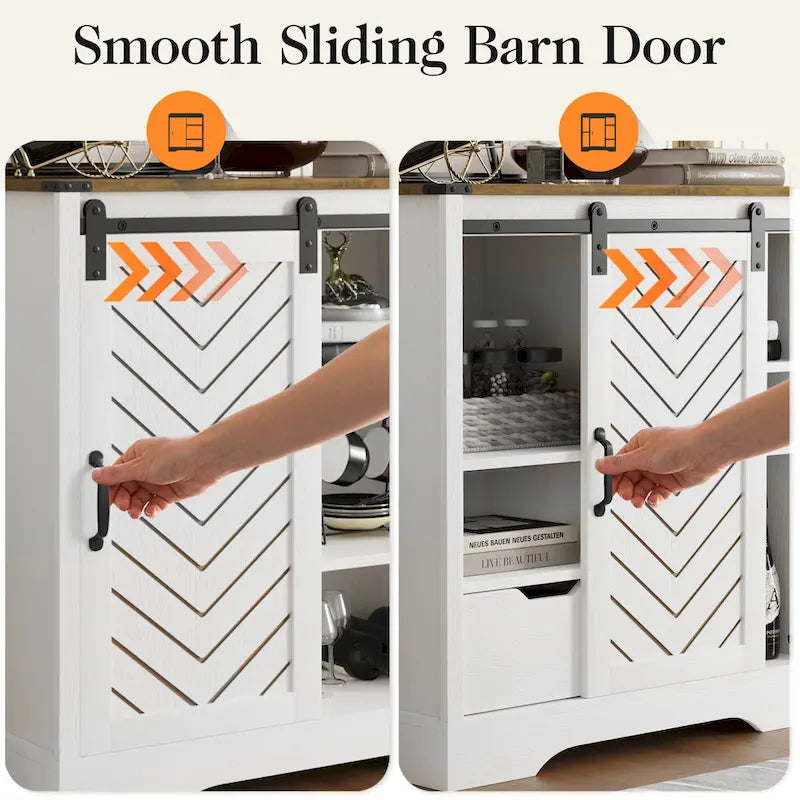 Farmhouse Coffee Bar Cabinet with Sliding Barn Doors