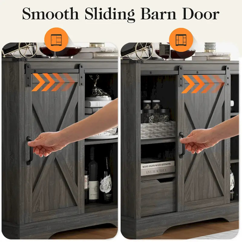 Farmhouse Coffee Bar Cabinet with Sliding Barn Doors
