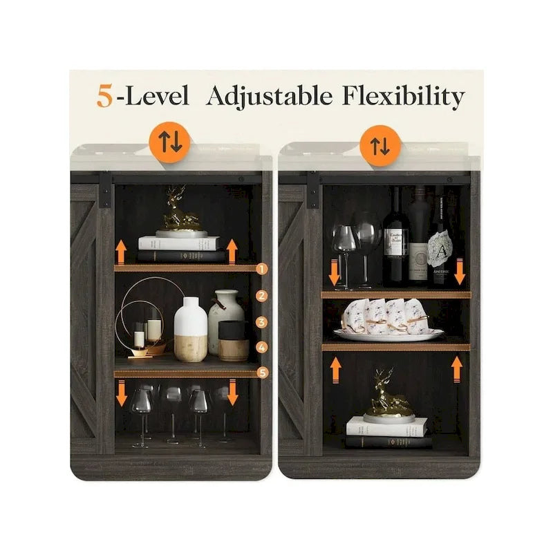 Farmhouse Coffee Bar Cabinet with Sliding Barn Doors
