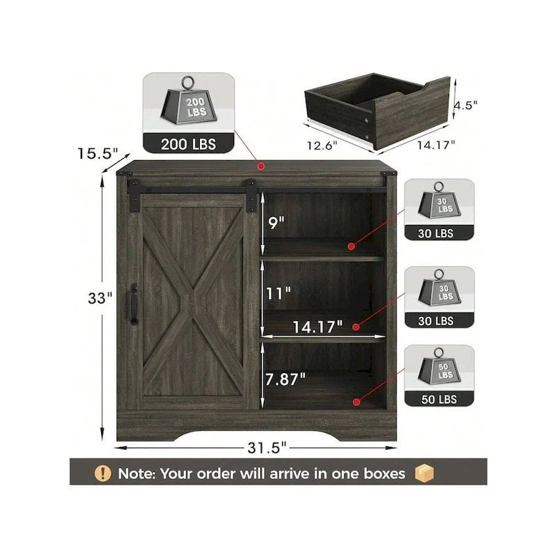 Farmhouse Coffee Bar Cabinet with Sliding Barn Doors