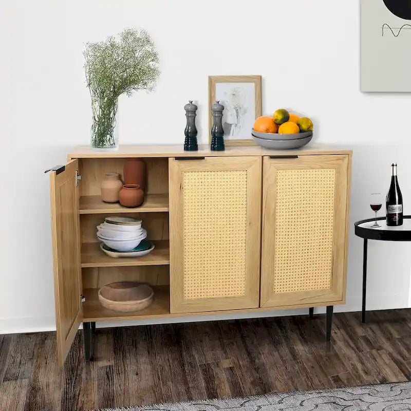 47.24" Wide Kitchen Storage Cabinet with Rattan Doors
