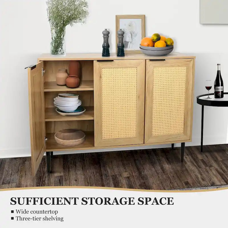 47.24" Wide Kitchen Storage Cabinet with Rattan Doors