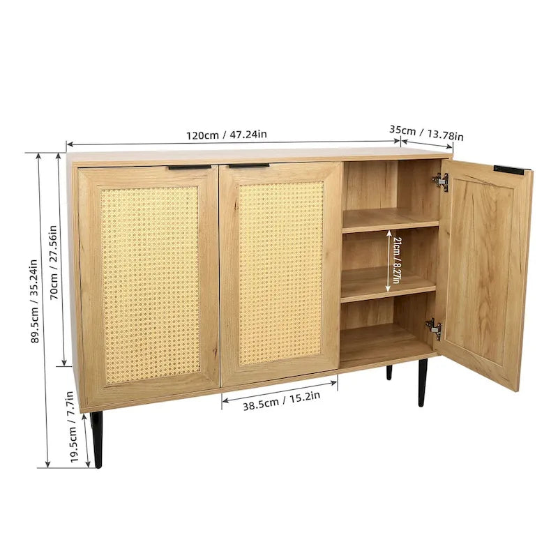 47.24" Wide Kitchen Storage Cabinet with Rattan Doors