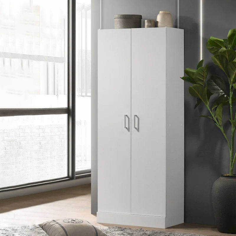 60" Tall White Double Door Storage Cabinet with 4-Tier Shelves